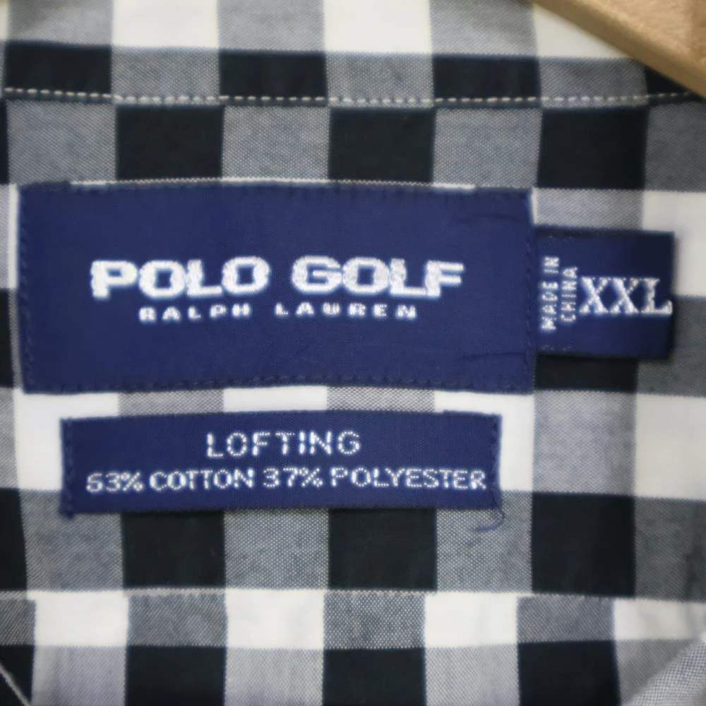 Vintage‎ Polo Golf Ralph Lauren Gingham Check Button Down XXL Preppy Black White
